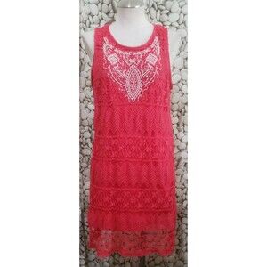 Xhilaration Dress Juniors Size Large Lace Hot Pink White Lined Sleeveless Y2k